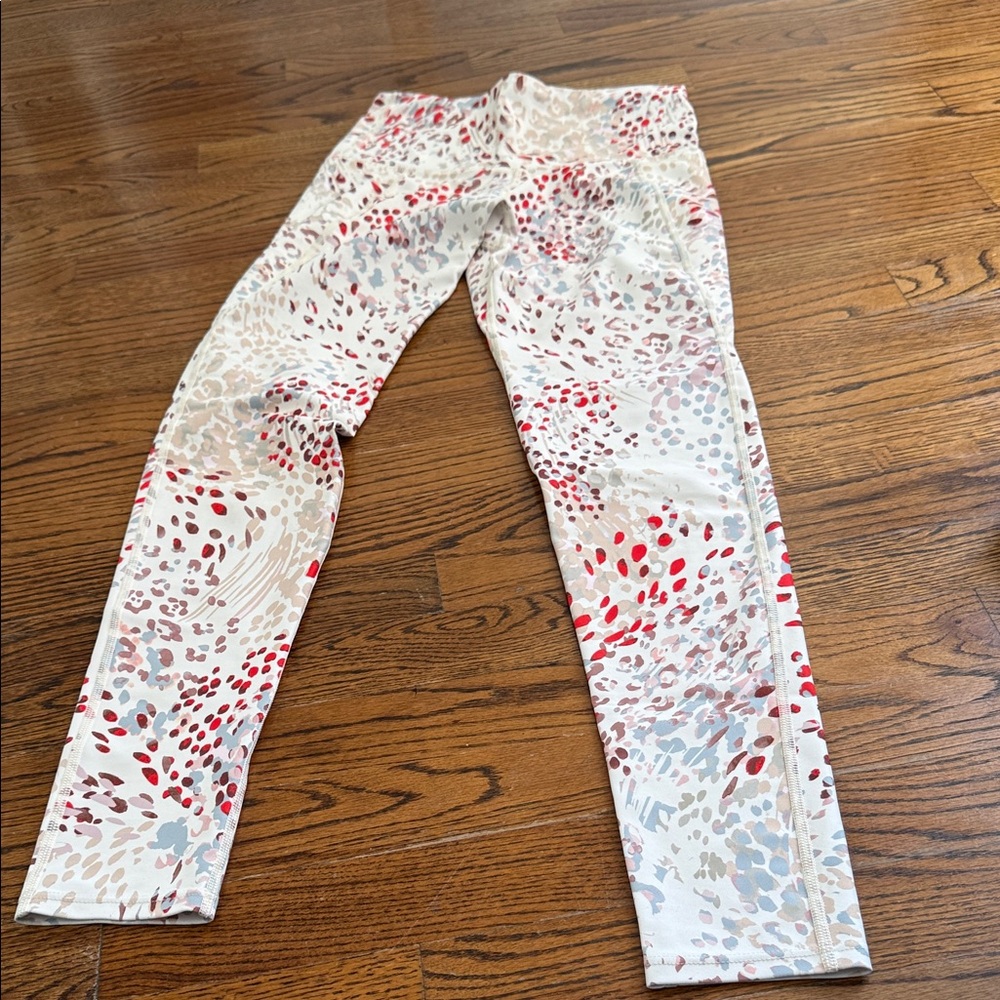 Printed White Leggings with Red & Gray Accents